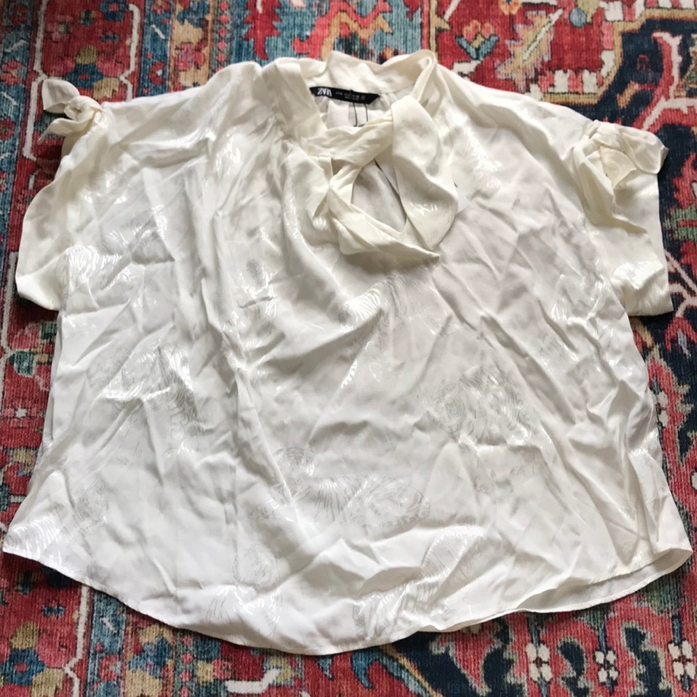 Zara printed blouse with neck tie